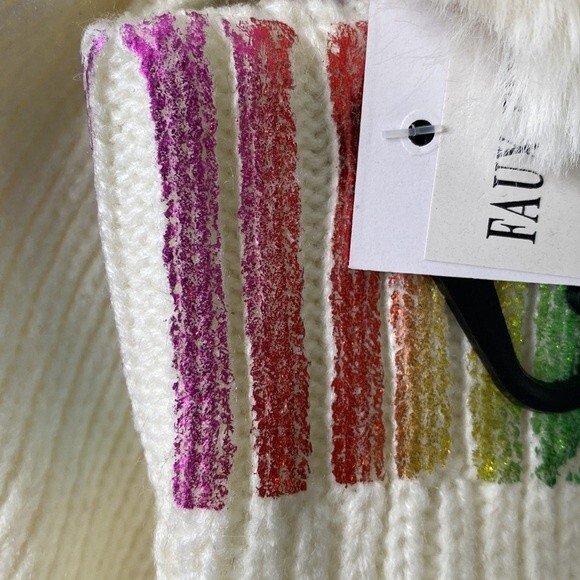 BP Nordstrom Ivory Multi Color Metallic Pom Pom Beanie Hat Wrist Warmer Set - Picture 4 of 11